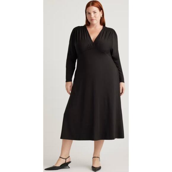 Quince Dresses & Skirts - QUINCE Tencel Jersey V-Neck Long Sleeve Midi Dress Flowy Minimalist Size M